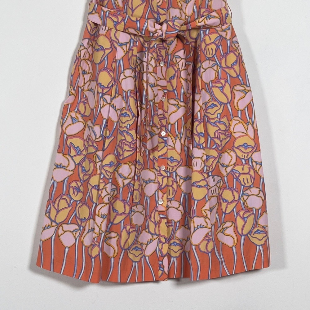 J.McLaughli Sleeveless Belted Shirt Dress Womens Sz M Multicolor Tulip Floral - Picture 3 of 11